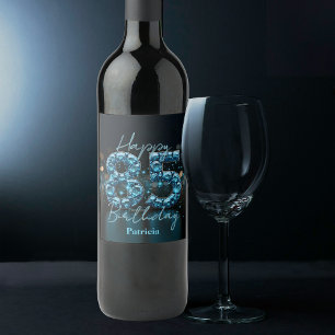 Opulent Chic Sapphire Blue and Black 85th Birthday Wine Label