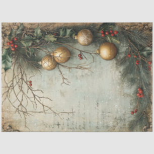 Opulent Christmas greenery and gold baubles Tissue Paper