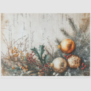 Opulent Christmas greenery and gold baubles Tissue Paper