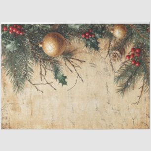 Opulent Christmas greenery and gold baubles Tissue Paper