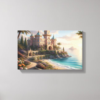 Opulent Coastal Gothic Mansion with Seaside Garden Canvas Print