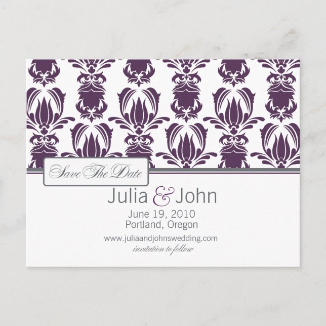Opulent Damask Save the Date Announcement Postcard (Front)