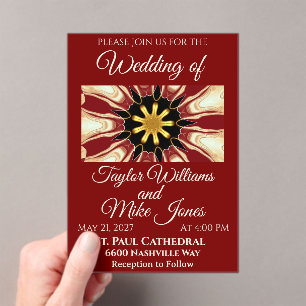Opulent Deep Crimson Starburst Design High-End M Acrylic Invitations