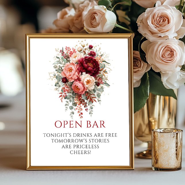 Opulent Deep Red Boho Floral Open Bar 8x10 Sign (Opulent Deep Red Boho Floral Open Bar 8x10 Sign

)