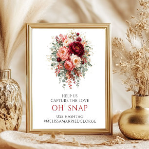 Opulent Deep Red Boho Oh Snap Wedding 8x10 Sign