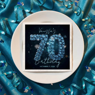 Opulent Elegant Teal Blue Diamonds 70th Birthday Napkin