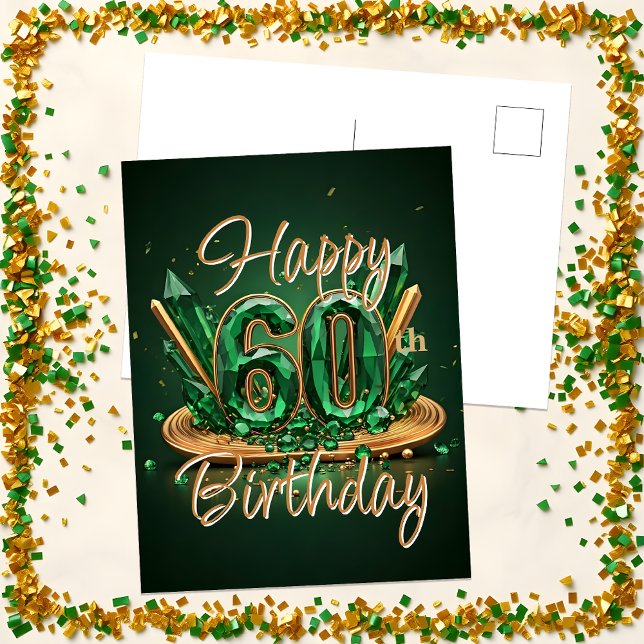Opulent Emerald Green and Gold 60th Birthday Postcard (Creator Uploaded)
