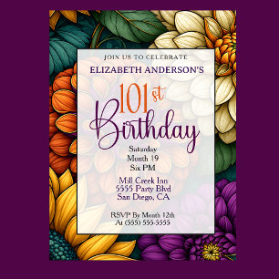Opulent Fall Floral 101st Birthday Invitation