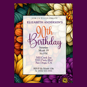 Opulent Fall Floral 90th Birthday Invitation