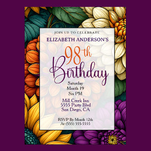 Opulent Fall Floral 98th Birthday Invitation