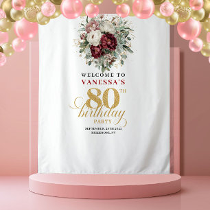 Opulent Floral Gold 80th Birthday Tapestry