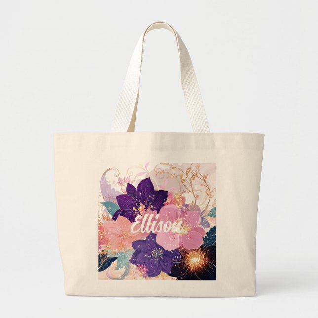 Opulent Floral Symphony Large Tote Bag (Front)