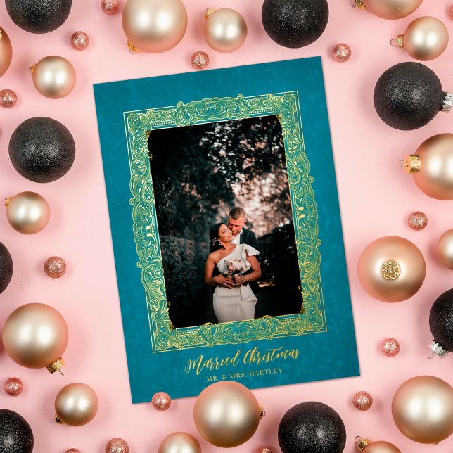 Opulent Frame Married Christmas Turquoise Photo (Creator Uploaded)