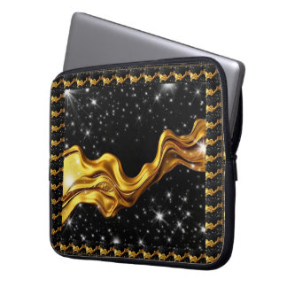 Opulent Galaxy Liquid Gold Black Monochrome Achemp Laptop Sleeve