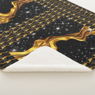 Opulent Galaxy Stream Liquid Gold Black Monochrome Sherpa Blanket