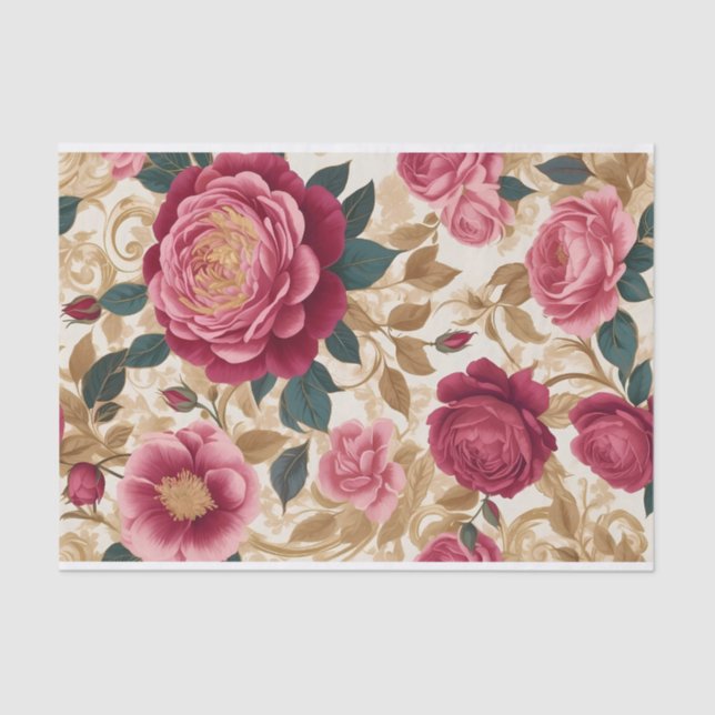 Opulent Garden Roses Tissue Paper (Front)