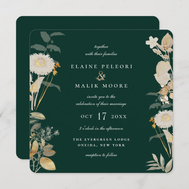 Opulent Gilded Garden Wedding Invitation (Front/Back)