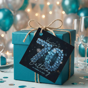 Opulent Glamorous Teal Blue Diamonds 70th Birthday Favour Tags
