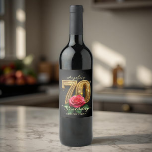 Opulent Glamourous Red Rose Gold 70th Birthday Wine Label