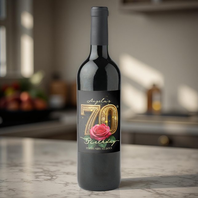 Opulent Glamourous Red Rose Gold 70th Birthday Wine Label (Creator Uploaded)