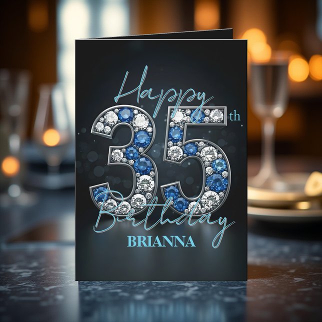 Opulent Glittering Sapphire Diamond 35th Birthday Card (Creator Uploaded)