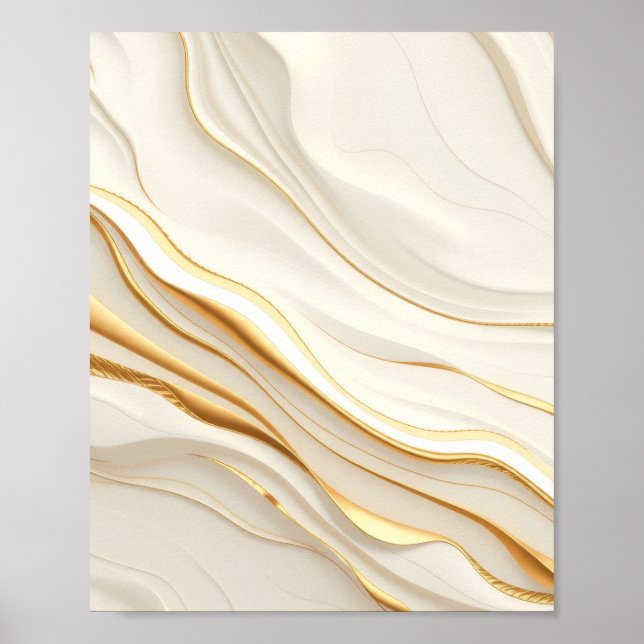 "Opulent Gold and Cream Marble Swirls" Poster (Front)