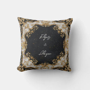 Opulent Gold Baroque Frame Black Stone Royal Cushion