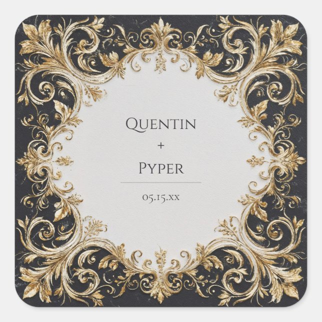 Opulent Gold Baroque Ornate Marble Wedding Square Sticker (Front)
