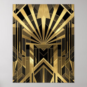 Opulent Gold & Black Sunburst Architecturural Poster