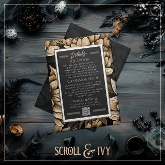 Opulent Gold & Champagne Bloom Wedding Details Invitation