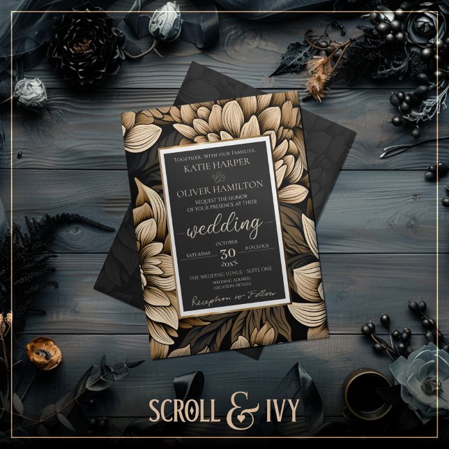 Opulent Gold & Champagne Silk Bloom Wedding Invitation (Creator Uploaded)