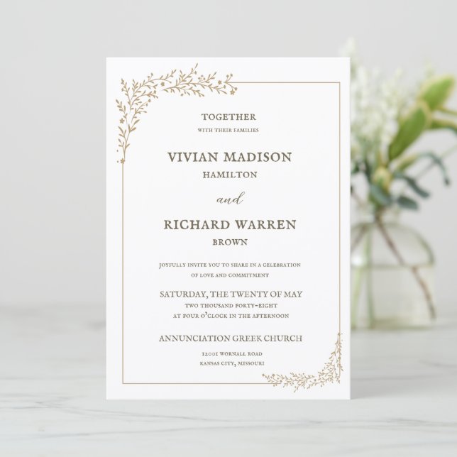 Opulent Gold Leaf Wedding Invitation (Standing Front)