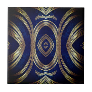 Opulent Gold Symmetry on Deep Blue Tile