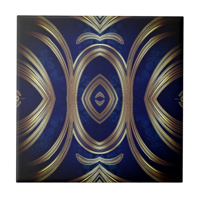 Opulent Gold Symmetry on Deep Blue Tile (Front)