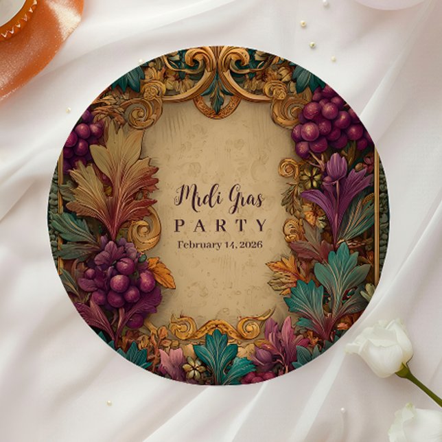 Opulent Grape Leaf Mardi Gras Masquerade Paper Plate (Creator Uploaded)