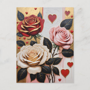  Opulent Hearts and Roses Holiday Postcard