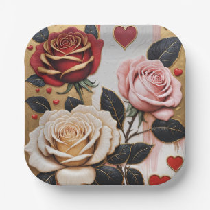 Opulent Hearts and Roses Paper Plate