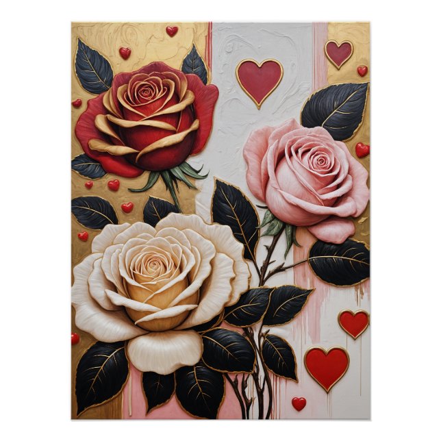  Opulent Hearts and Roses Poster (Front)