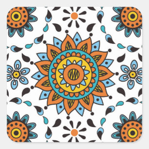 Opulent Maharaja India Star Flower Pattern Square Sticker
