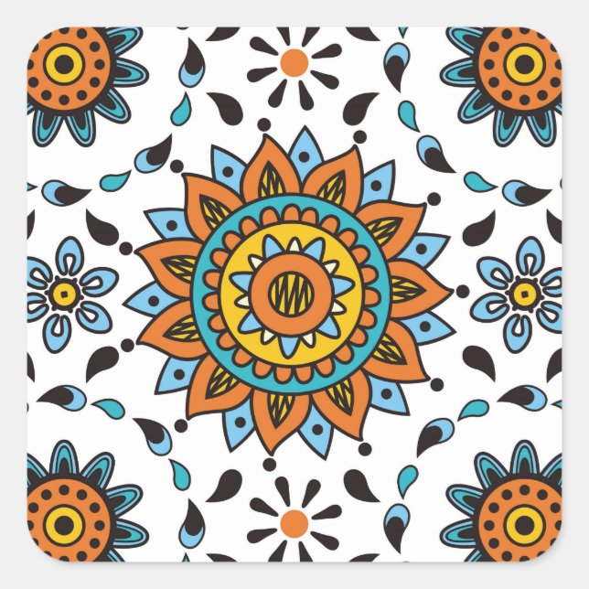 Opulent Maharaja India Star Flower Pattern Square Sticker (Front)