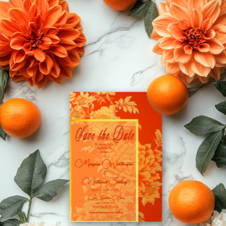 Opulent Mandarin Orange Floral Save The Date