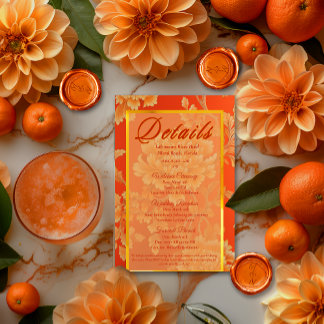 Opulent Mandarin Orange Floral Wedding Details Enclosure Card