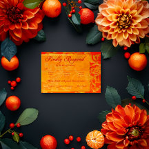 Opulent Mandarin Orange Floral Wedding RSVP
