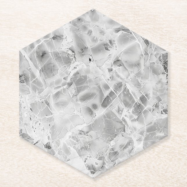 Opulent Marble Whirl Custom Hexagon Pointed Top Co Paper Coaster (Front)