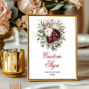 Opulent Maroon Floral Eucalyptus Gold Custom Sign