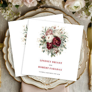 Opulent Maroon Floral Eucalyptus Gold Wedding   Napkin