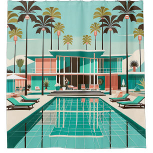 "Opulent Mid-Century Modern Poolside" Shower Curtain