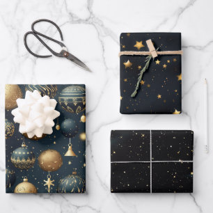 Opulent Midnight Blue Sparkle Ornamental  Wrapping Paper Sheet