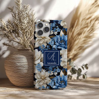 Opulent Navy Blue Flowers iPhone Case Elegant