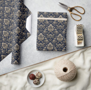 Opulent Navy Floral Gilding Wrapping Paper